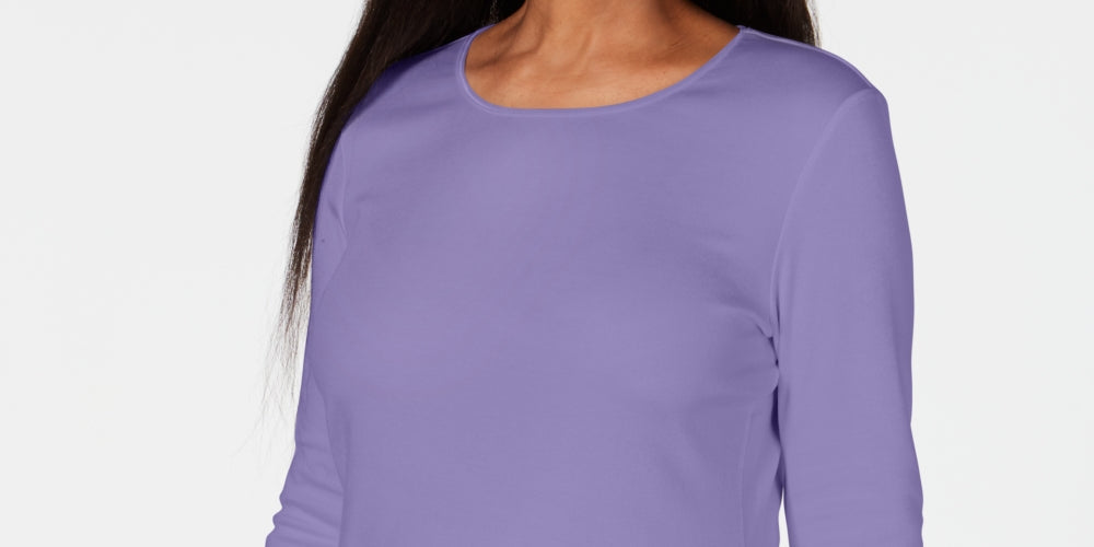 Karen Scott Women's Satin Trim Scoop Neck Top Purple Size Medium