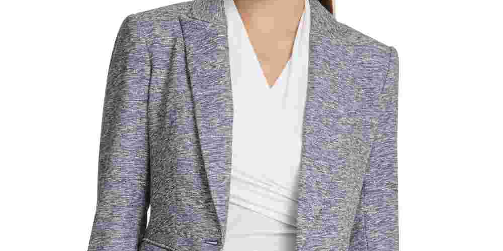 Dkny Women's Marled One Button Blazer Blue Size 4 Petite