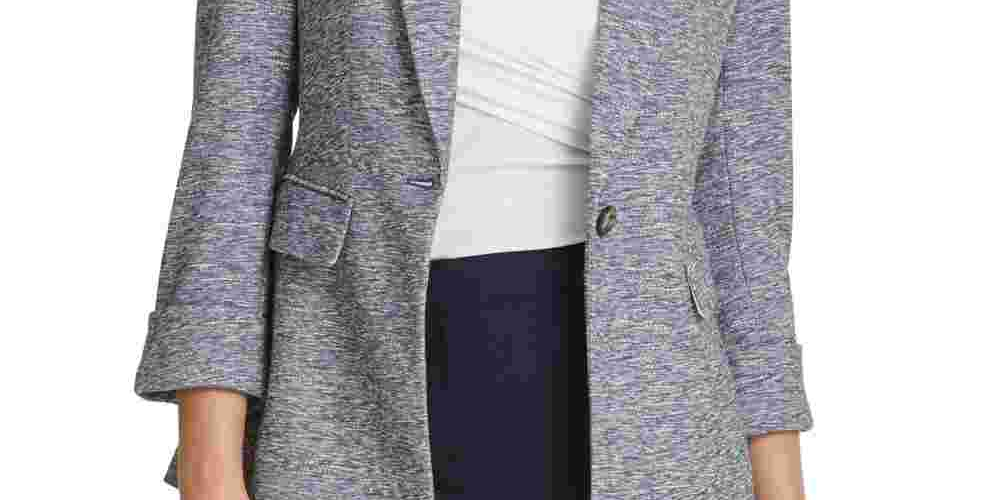 Dkny Women's Marled One Button Blazer Blue Size 4 Petite