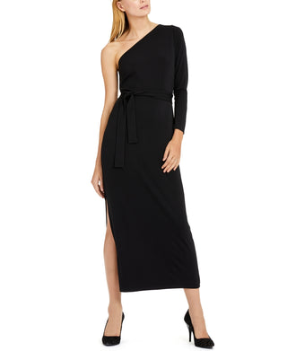 INC International Concepts Women's One Shoulder Belted Maxi Dress Black Size Petite XL