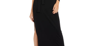 INC International Concepts Women's One Shoulder Belted Maxi Dress Black Size Petite XL