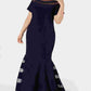 Xscape Women's Plus Illusion Panel Gown Navy Size 14W