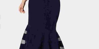 Xscape Women's Plus Illusion Panel Gown Navy Size 14W