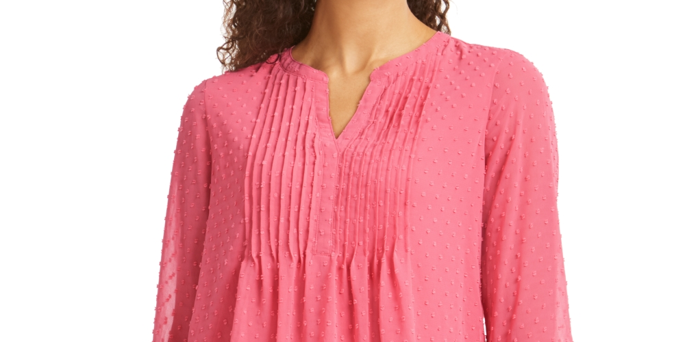 Charter Club Women's Applique Pintuck Blouse Pink Size X-Small