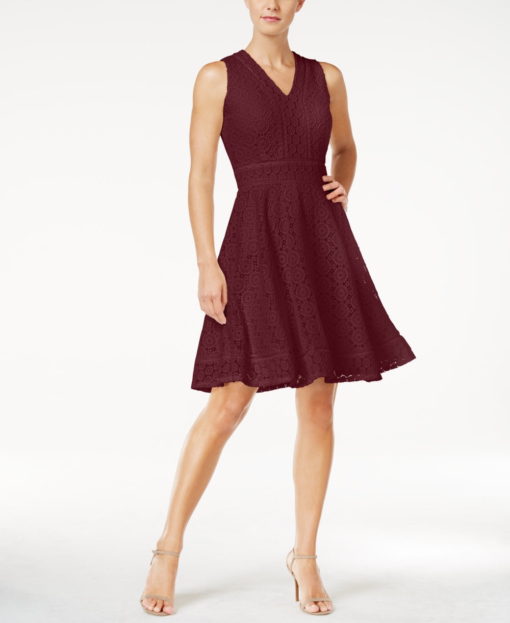 Charter Club Women's Lace Fit & Flare Dress Red Size X-Small
