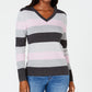 Karen Scott Women's Colorblocked V Neck Cotton Sweater Gray/Pink Size X-Small