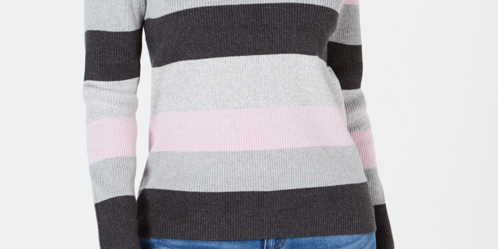 Karen Scott Women's Colorblocked V Neck Cotton Sweater Gray/Pink Size X-Small