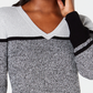 Karen Scott Women's Striped V Neck Cotton Sweater Black Size X-Small
