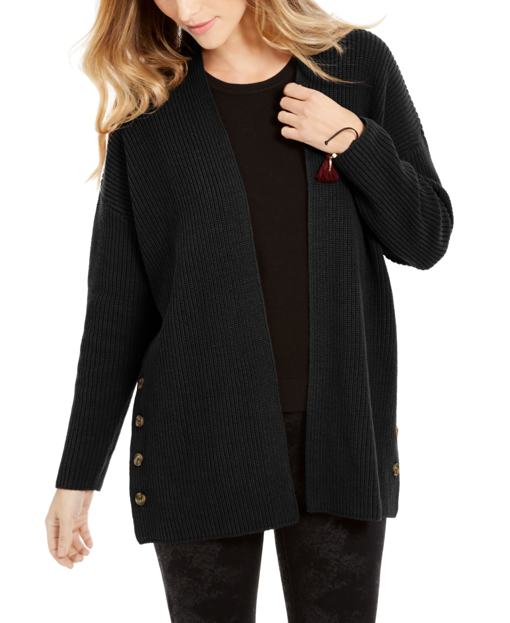 Style & Co Women's Button Side Oversized Cardigan Black Size Small