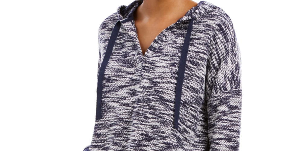 Style & Co Women's Space Dyed French Terry Hoodie Blue Size Small