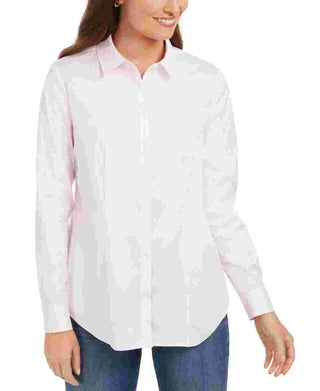 Charter Club Women's Classic Button Front Shirt Pink Size 16