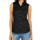 Charter Club Women's Button Front Top Black Size 12