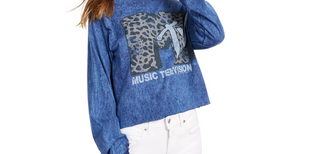 True Vintage Women's Cotton Mtv Graphic-Print T-Shirt Blue Size Small