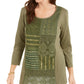 JM Collection Women's Cotton Crochet Patchwork Top Green Size X-Small