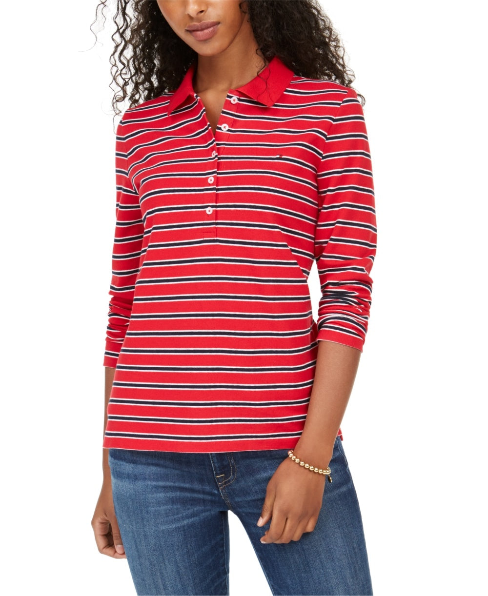 Tommy Hilfiger Women's Long Sleeve Polo Shirt Red Size Small