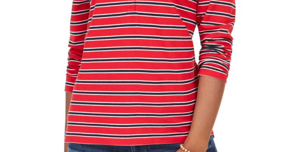 Tommy Hilfiger Women's Long Sleeve Polo Shirt Red Size Small