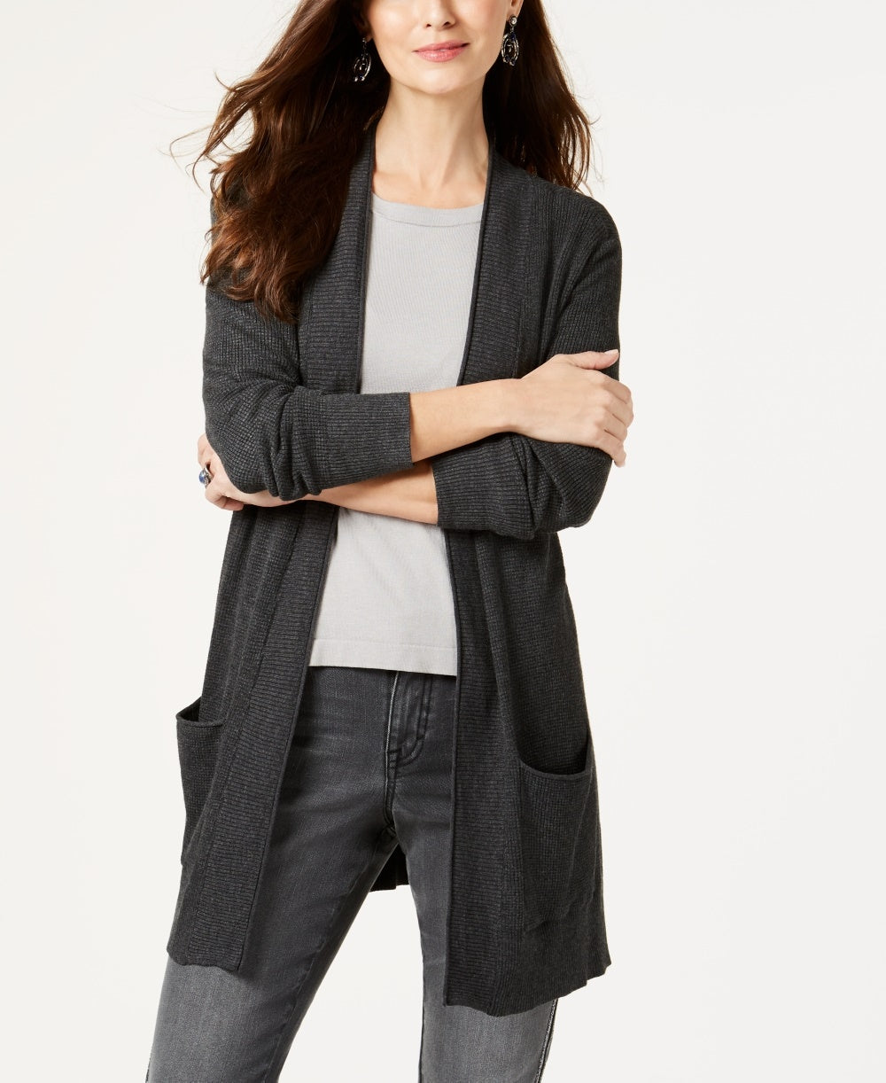 Style & Co Women's Long Thermal Stitch Cardigan Sweater Gray Size X-Large