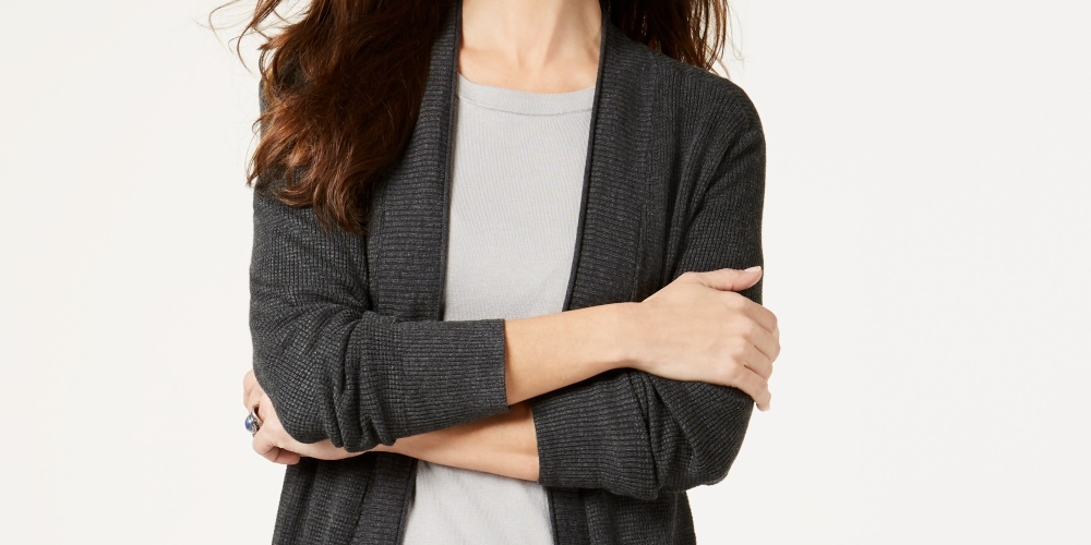 Style & Co Women's Long Thermal Stitch Cardigan Sweater Gray Size X-Large