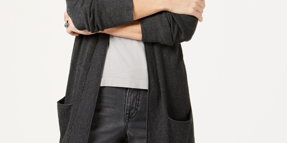Style & Co Women's Long Thermal Stitch Cardigan Sweater Gray Size X-Large