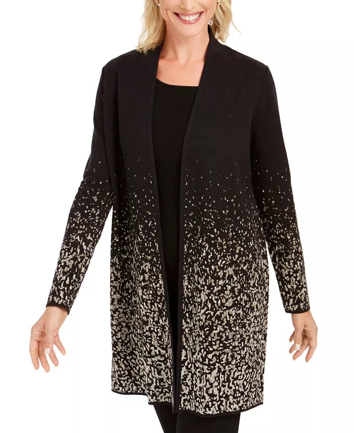 JM Collection Women's Ombre Jacquard Coatigan Black Size Petite Medium