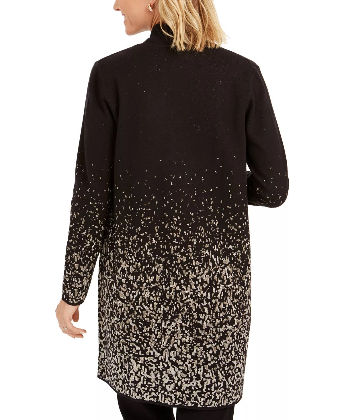 JM Collection Women's Ombre Jacquard Coatigan Black Size Petite Medium