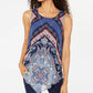 JM Collection Women's Printed Pointed Hem Top Blue Size Petite Small