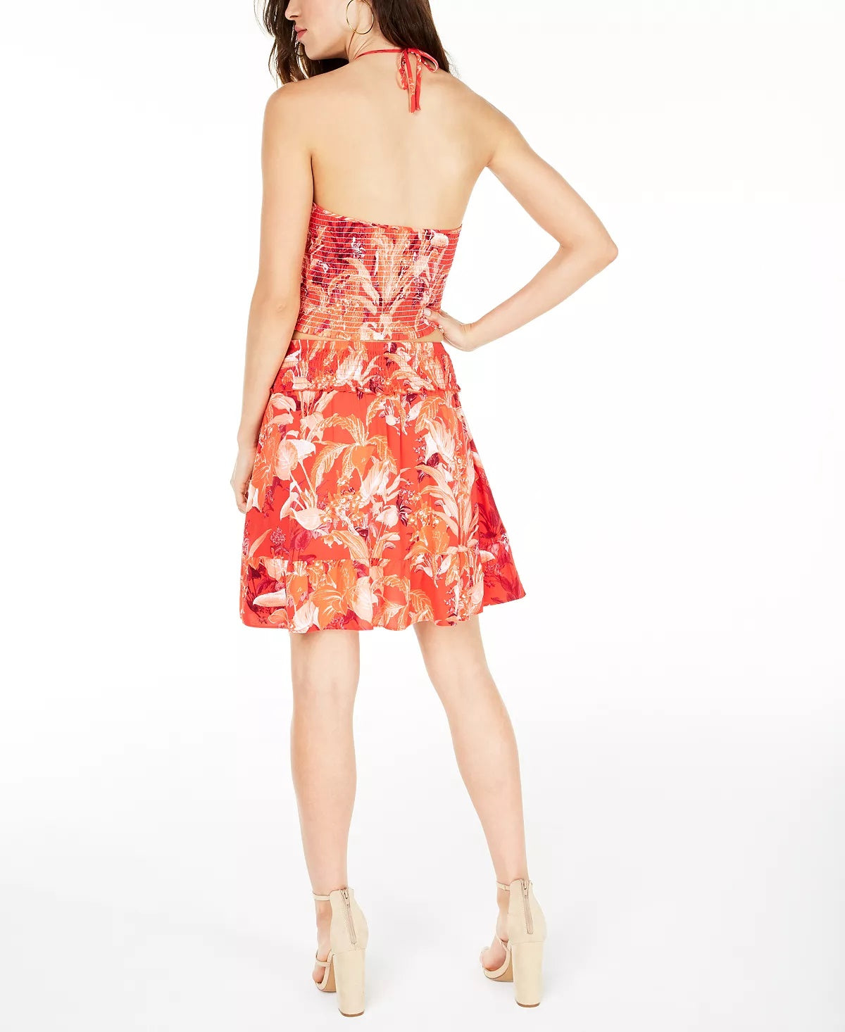 Guess Women's Rona Smocked Halter Top Pink Size X-Small