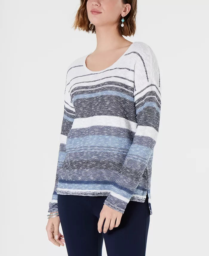 Style & Co Women's Striped Drop Shoulder Sweater Blue Size Small