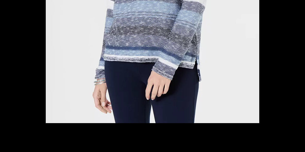Style & Co Women's Striped Drop Shoulder Sweater Blue Size Small