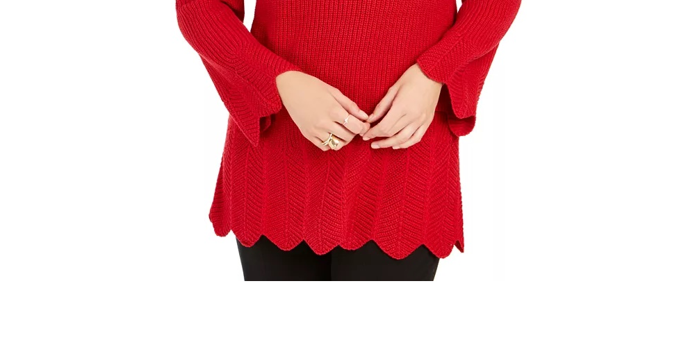 Style & Co Women's Envelope Neck Scalloped Edge Sweater Red Size Petite XL