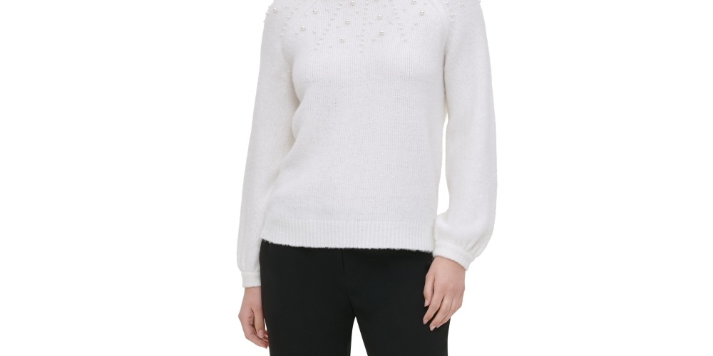 Calvin Klein Women's Embellished Sweater White Size X-Small