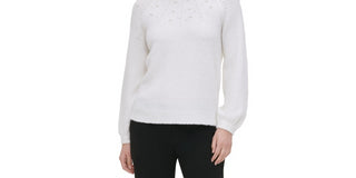 Calvin Klein Women's Embellished Sweater White Size X-Small