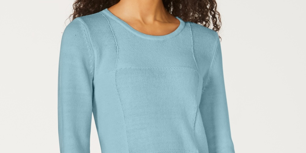 Karen Scott Women's Patchwork Stitch Pullover Sweater Blue Size X-Small