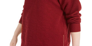 Ideology Women's Zippered Herringbone Long Sleeve Hoodie Sweater Red Size 3X