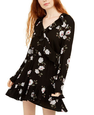 American Rag Junior's Floral Faux Wrap Dress Black