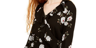 American Rag Junior's Floral Faux Wrap Dress Black