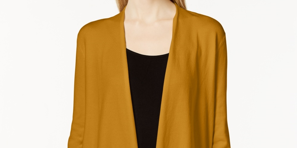 Alfani Women's Tie Sleeve Cardigan Gold Size Petite XL