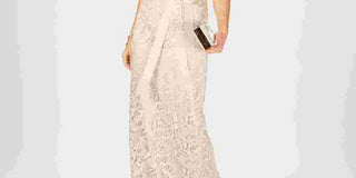 Adrianna Papell Women's Cap Sleeve Illusion Lace Gown Beige Size 4