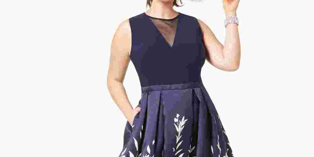 Morgan & Co Women's Trendy Plus Printed A Line Gown Blue Size 16W