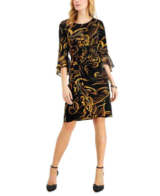 Connected Women's Ruffled Sleeve Sheath Dress Yellow Size 12 Petite