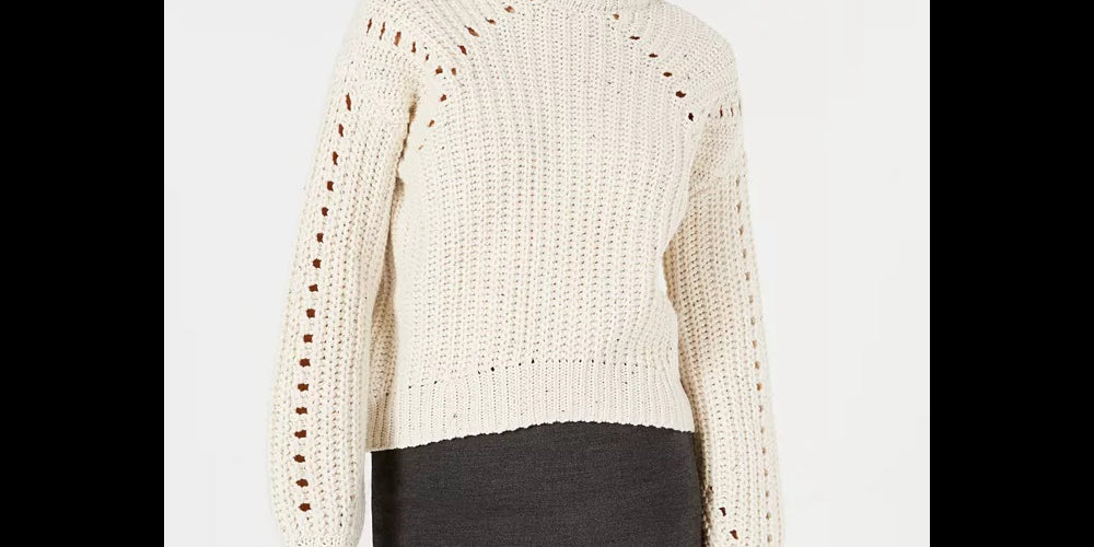 Embossed Women's Sweater Pullover Mock Neck White Size Medium