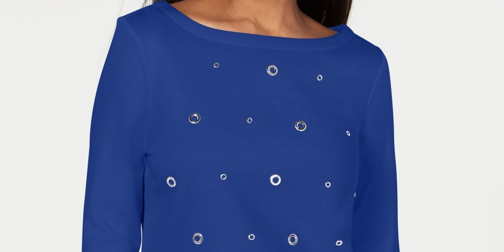 Karen Scott Women's Cotton Grommet Top Blue Size X-Small