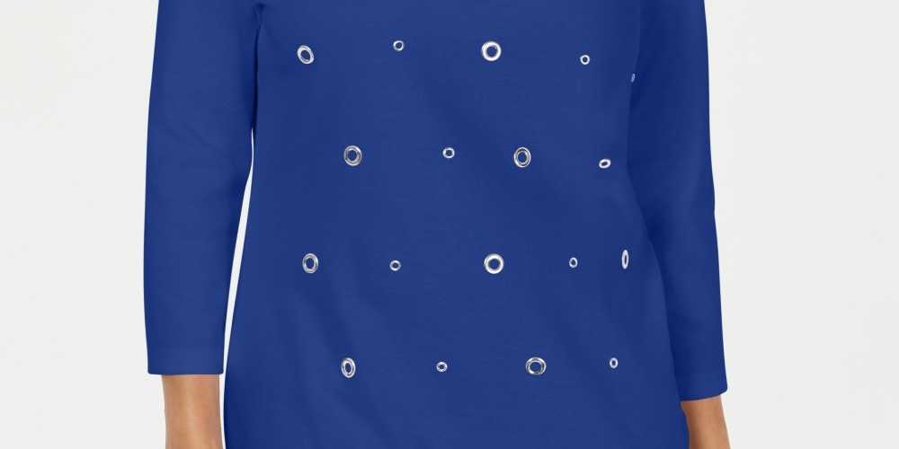 Karen Scott Women's Cotton Grommet Top Blue Size X-Small