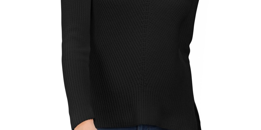 Style & Co Women's Ribbed V Neck Cotton Sweater Black Size Large