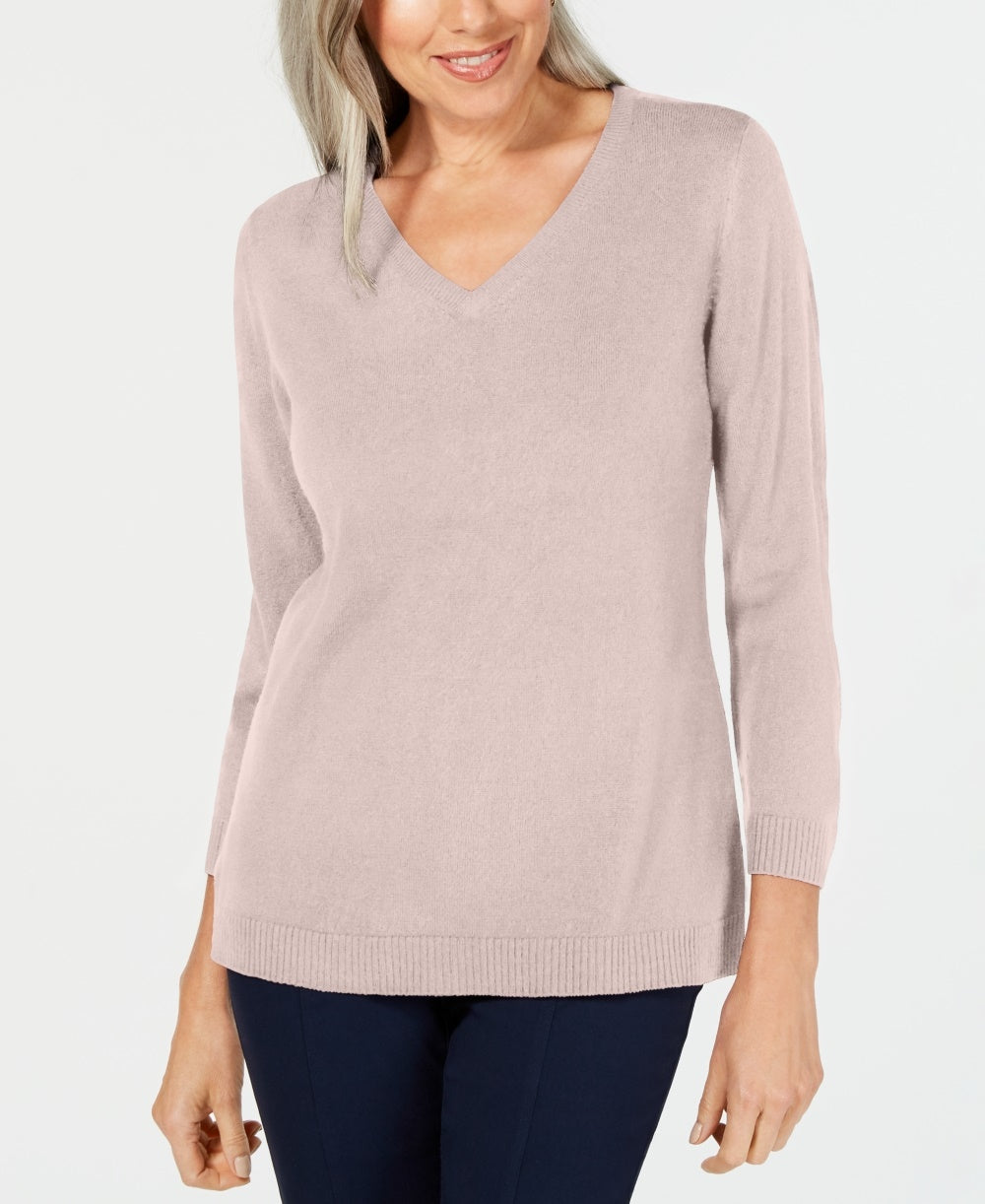 Karen Scott Women's V Neck Sweater Pink Size Small
