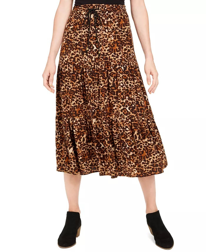 Style & Co Women's Animal Print Skirt Brown Size X-Small
