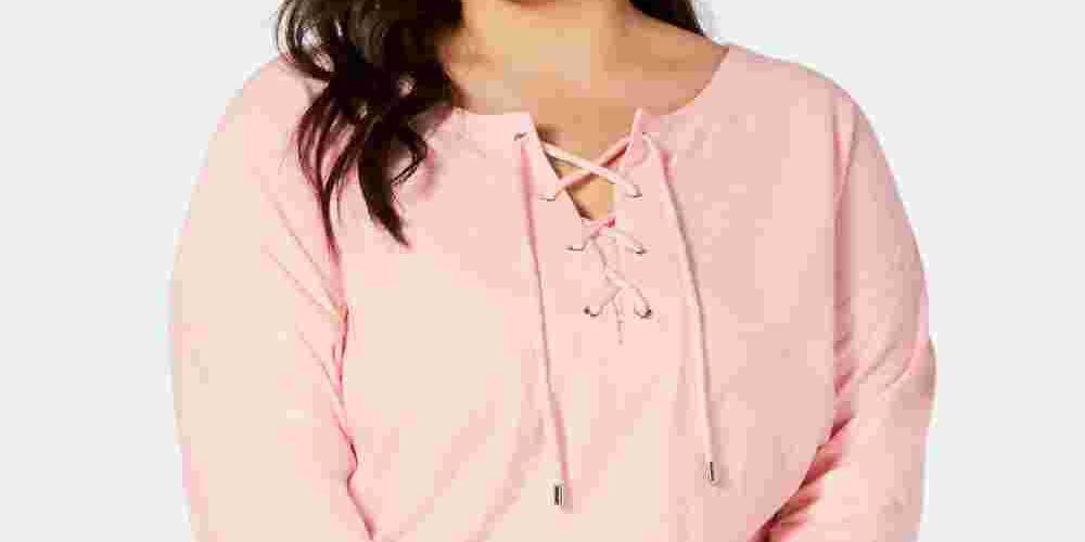 Tommy Hilfiger Women's Plus Cotton Lace Up Top Pink Size 2X