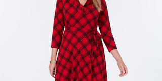 Charter Club Women's Plaid V Neck Dress Red Size X-Small