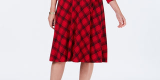 Charter Club Women's Plaid V Neck Dress Red Size X-Small