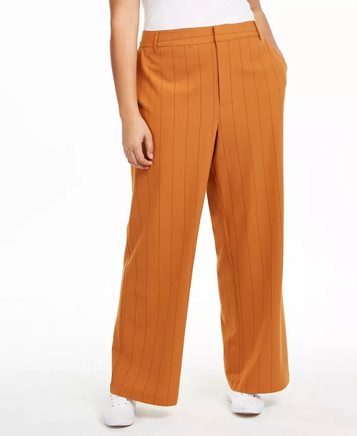 Danielle Bernstein Women's Striped Wide Leg Pants Orange Size 22W